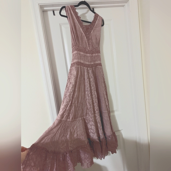 Vintage '90s Embroidered Rayon Dress Light Dusty Pink, Gorgeous S/M - Picture 4 of 5